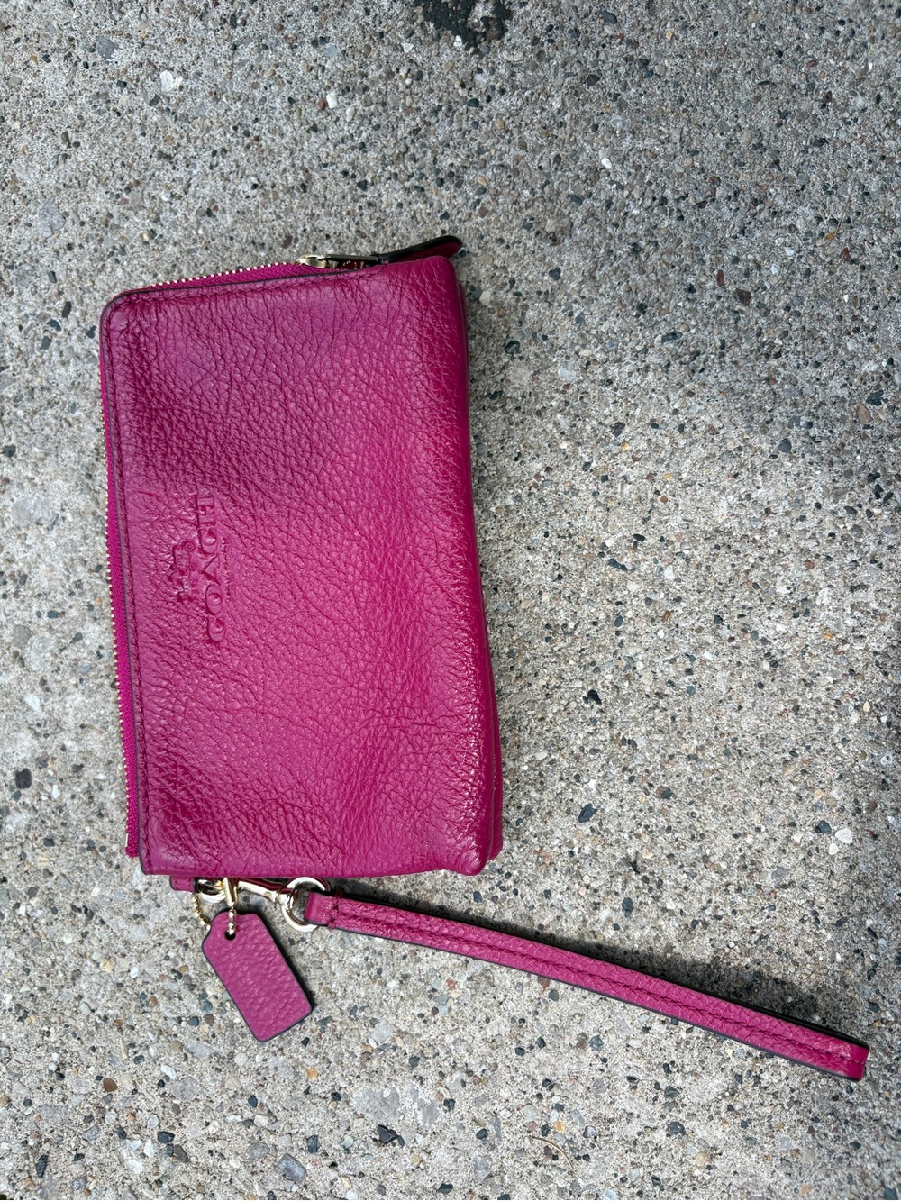 Coach Pebbled Leather Wristlet in Magenta